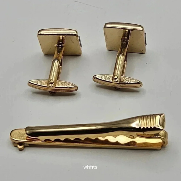 Christian Dior Logo Gold and Silver Tone Cufflinks and Tie Bar Set - Picture 3 of 3